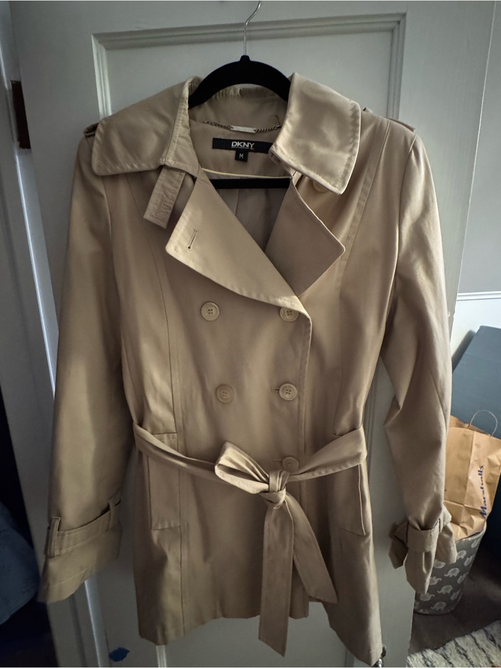 DKNY Lightweight Tan Trench Coat with Belt